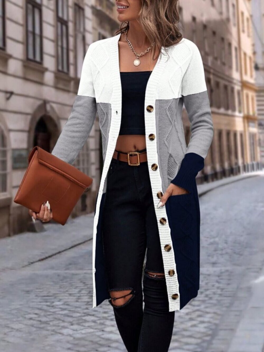 Multicolor Casual Women's Long Sleeve Color Block Cardigan